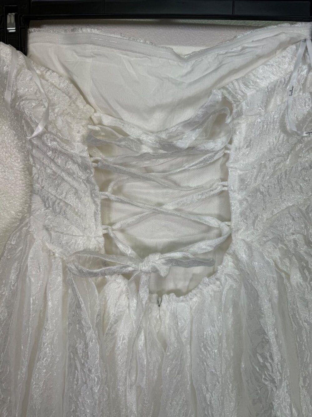 Lulus Analeia Ivory Jacquard Lace-Up Strapless Midi Dress Wedding Princess Small - Picture 8 of 16